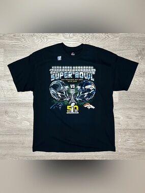 2016 Majestic Super Bowl 50 Panthers vs Broncos Black Mens Graphic Tee